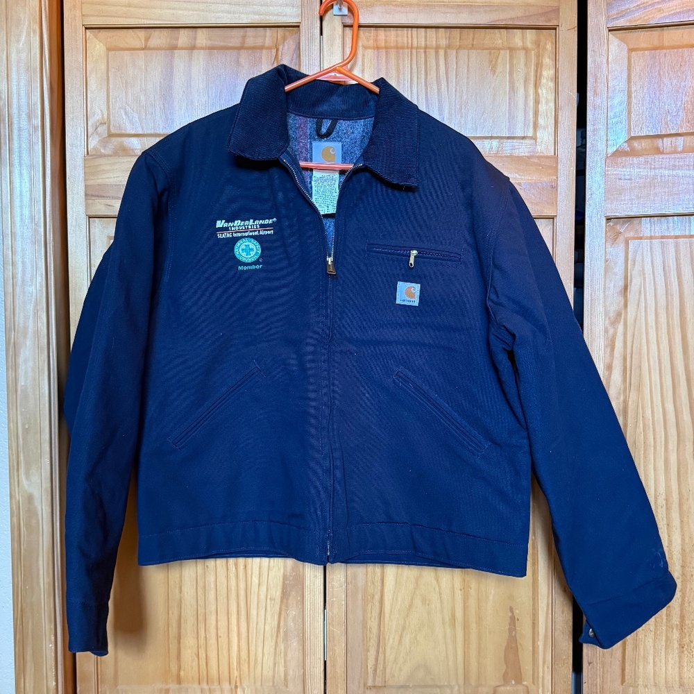 Vintage Carhartt J01DNY Detroit Jacket Dark Navy Blanket Lined SeaTac Size 48